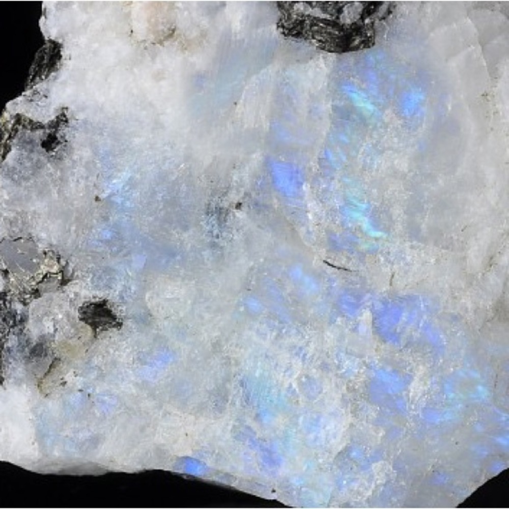 SUPER Flashy Raw Rainbow Moonstone & Natural Black Tourmaline Crystal Necklace - Picture 4 of 5